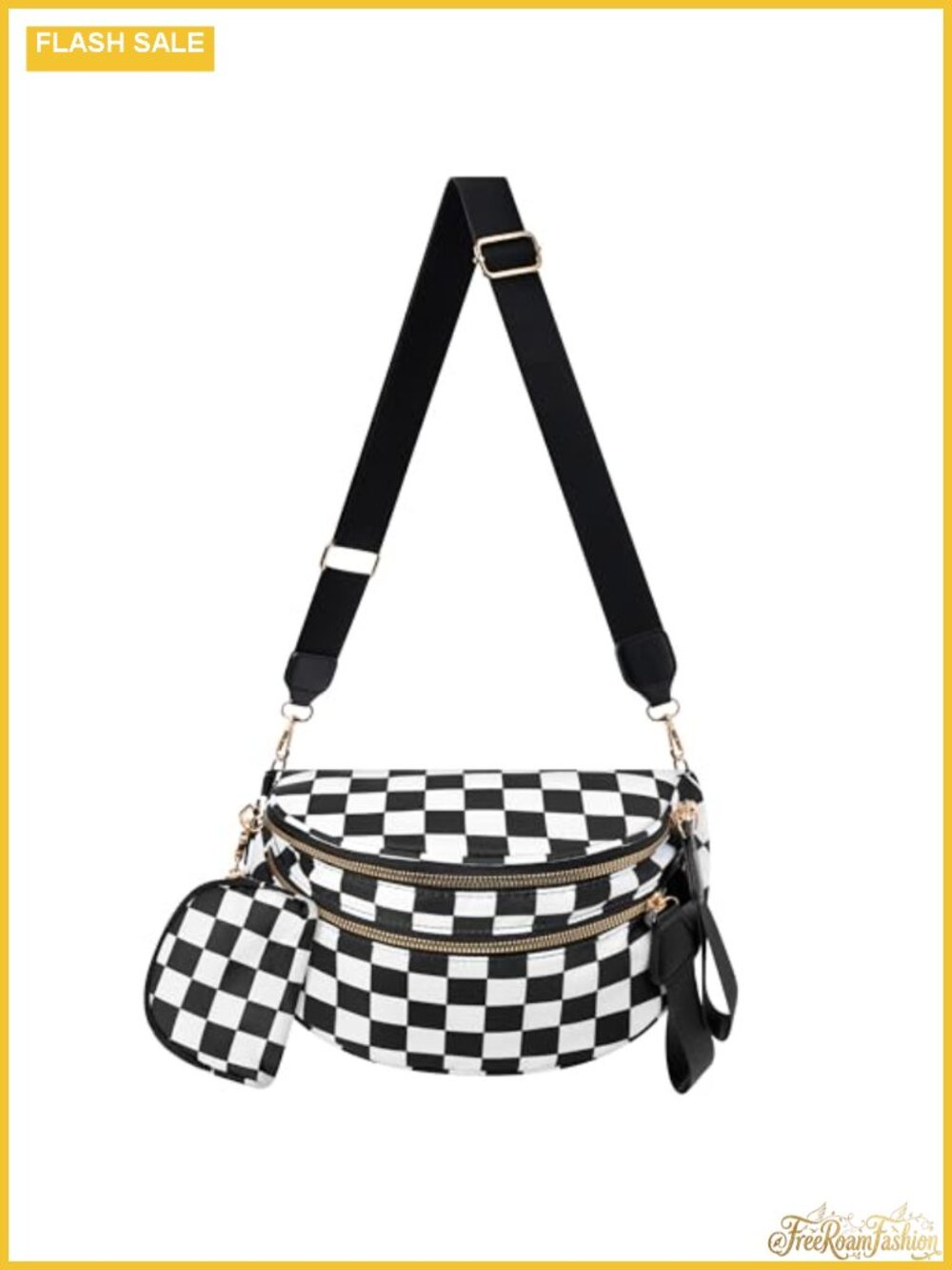 Checkered Crossbody Bag Spacious Bum Bag with Coin Purse Adjustable Straps